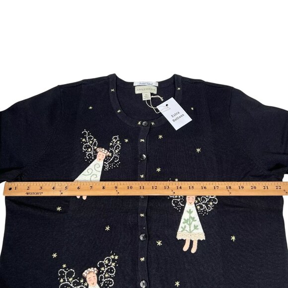 Limited Edition Appleseed's Womens Black Christmas Angels Cardigan Sweater Sz XL - Picture 14 of 16